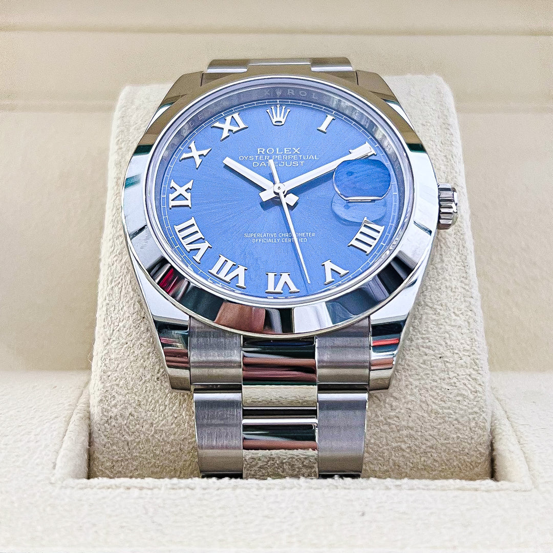 Rolex Datejust41 41mm Steel Azzurro Blue Dial Numeral Markers 2024 Ref m126300-0017 (#853)