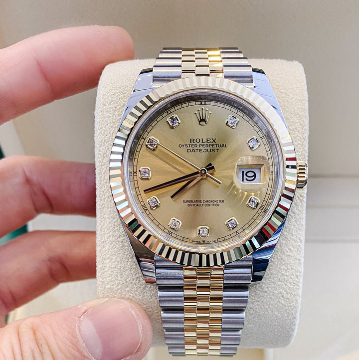 Rolex Datejust41 41mm Steel/YG Champagne Dial Diamond Markers 2023 Ref m126333-0012 (#433)