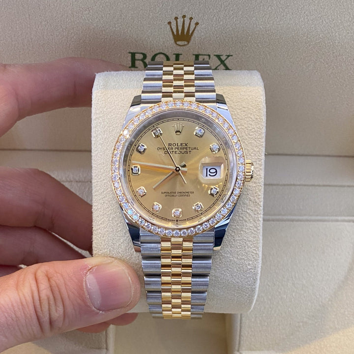 Rolex Datejust36 36mm Steel/YG Champagne Dial Diamond Markers 2023 Ref m126283rbr-0003 (#370)