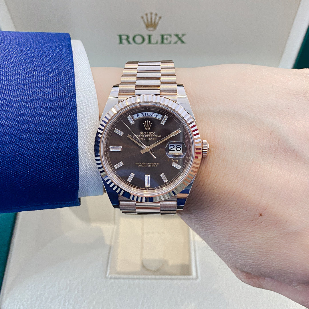 Rolex Day-Date40 40mm RG Chocolate Dial Diamond Markers 2024 Ref m228235-0003 (#585)