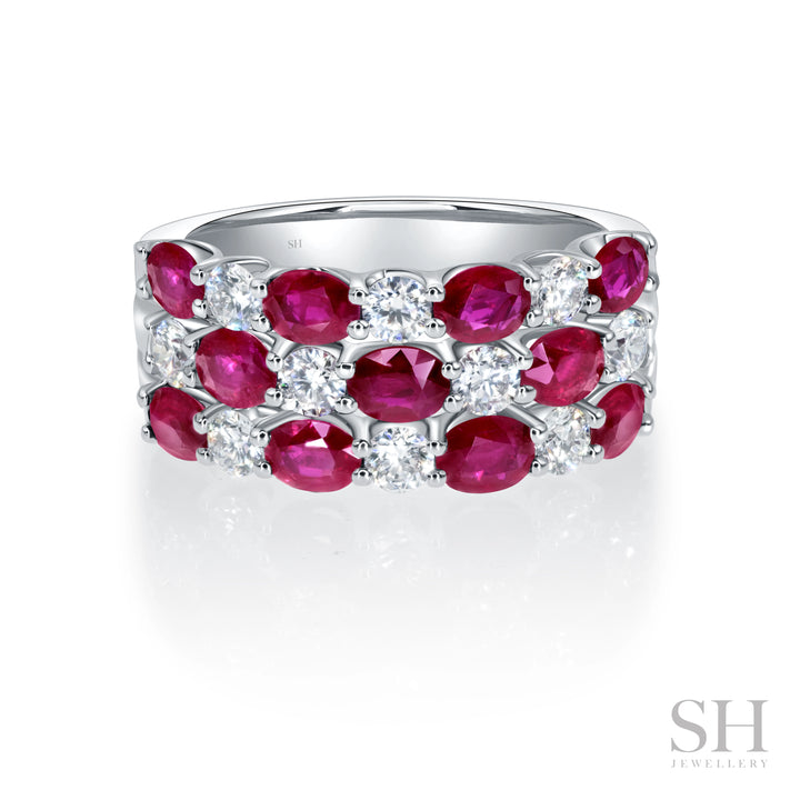 Oval Ruby and Diamond Grid Ring - W1003