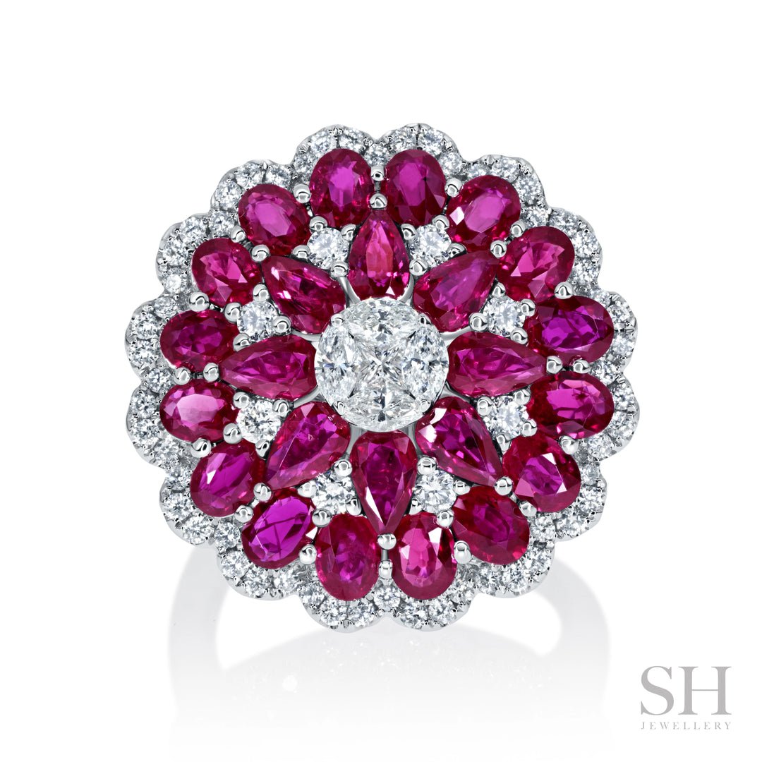 Ruby and Diamond Hemisphere Dress Ring - W1004