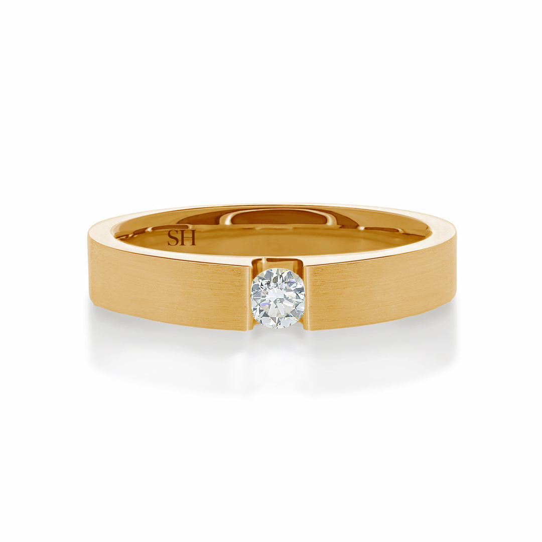 Modern wedding band with floating round-cut diamond 4mm - W0065