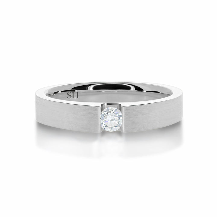 Modern wedding band with floating round-cut diamond 4mm - W0065