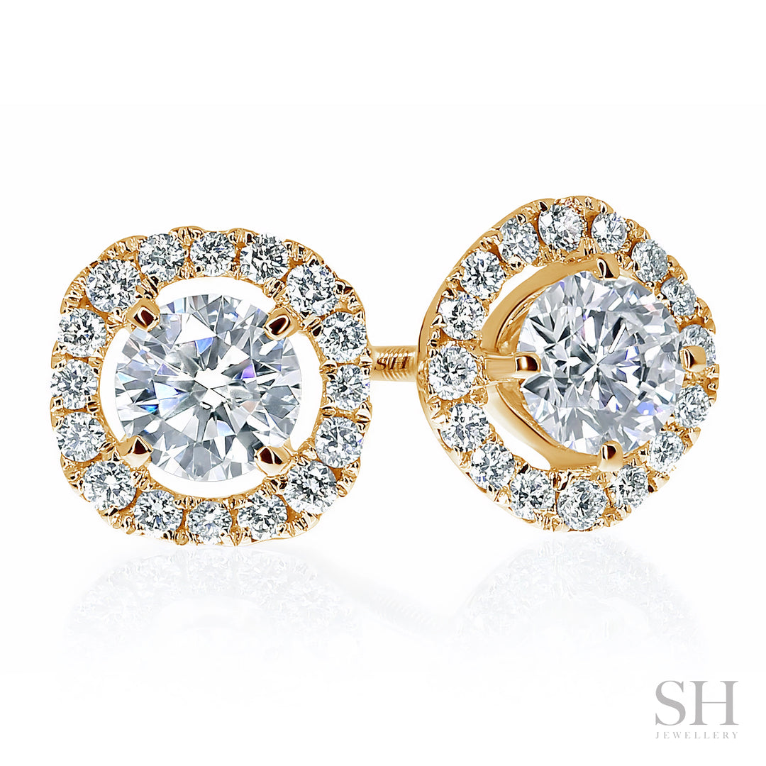 Cushion-shaped halo diamond earrings - W0282