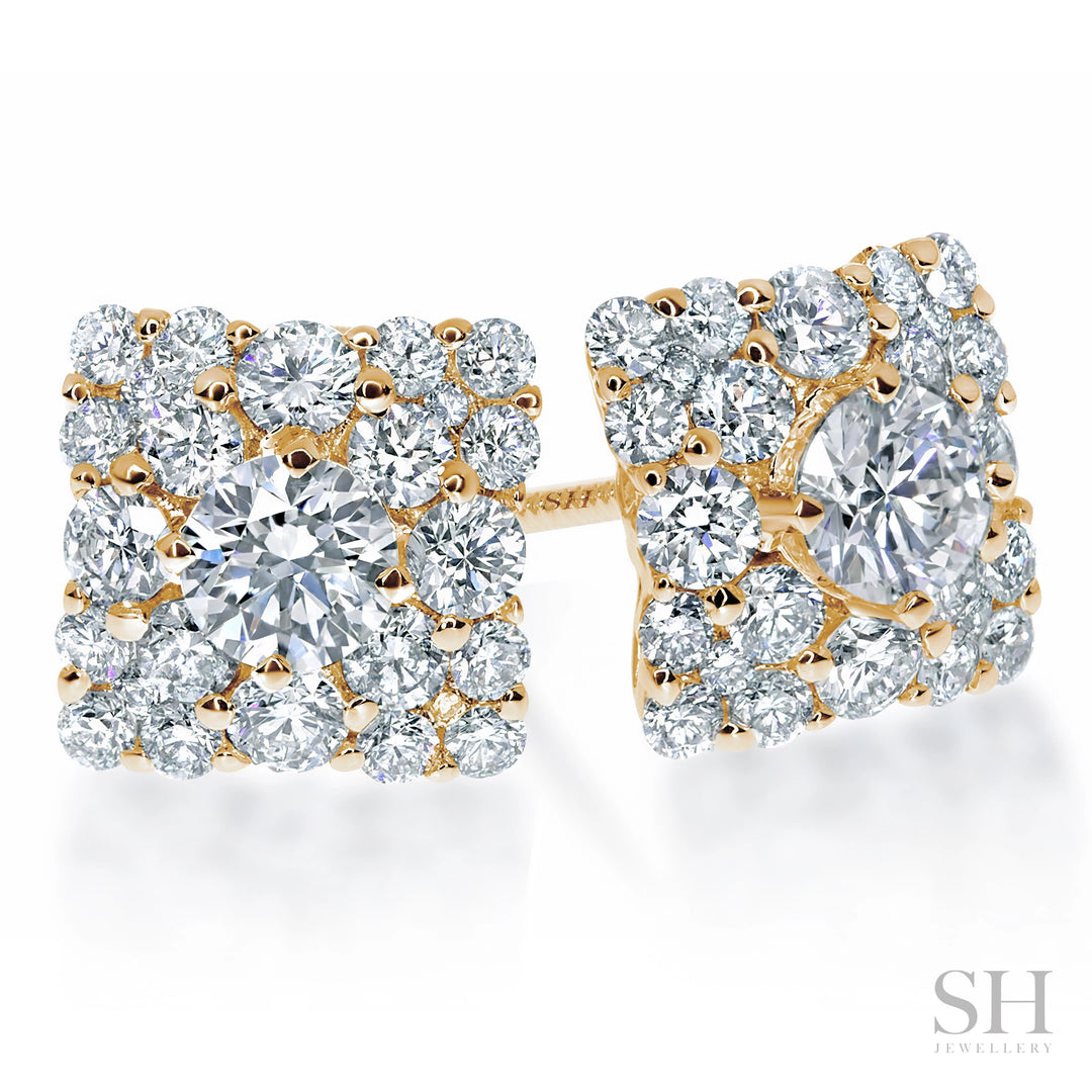 Bold and Brilliant Square Diamond Cluster Stud Earrings - W0302