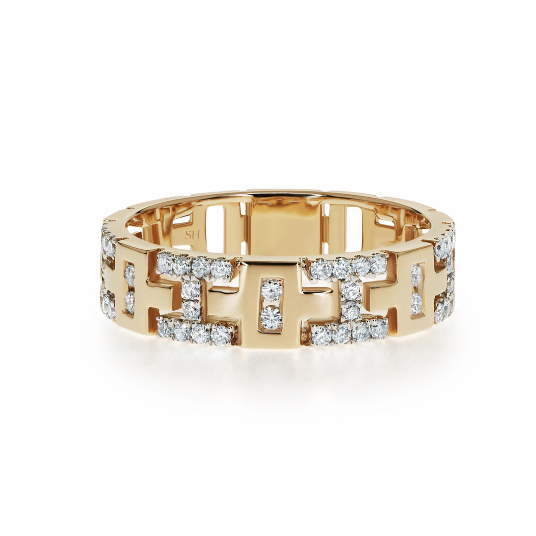 Geometric wedding band in yellow gold - W0374