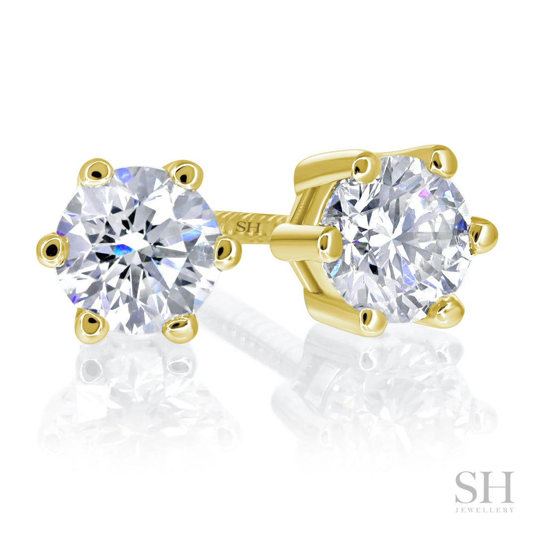 6-Claw Classic Solitaire Diamond Stud Earrings - W0637