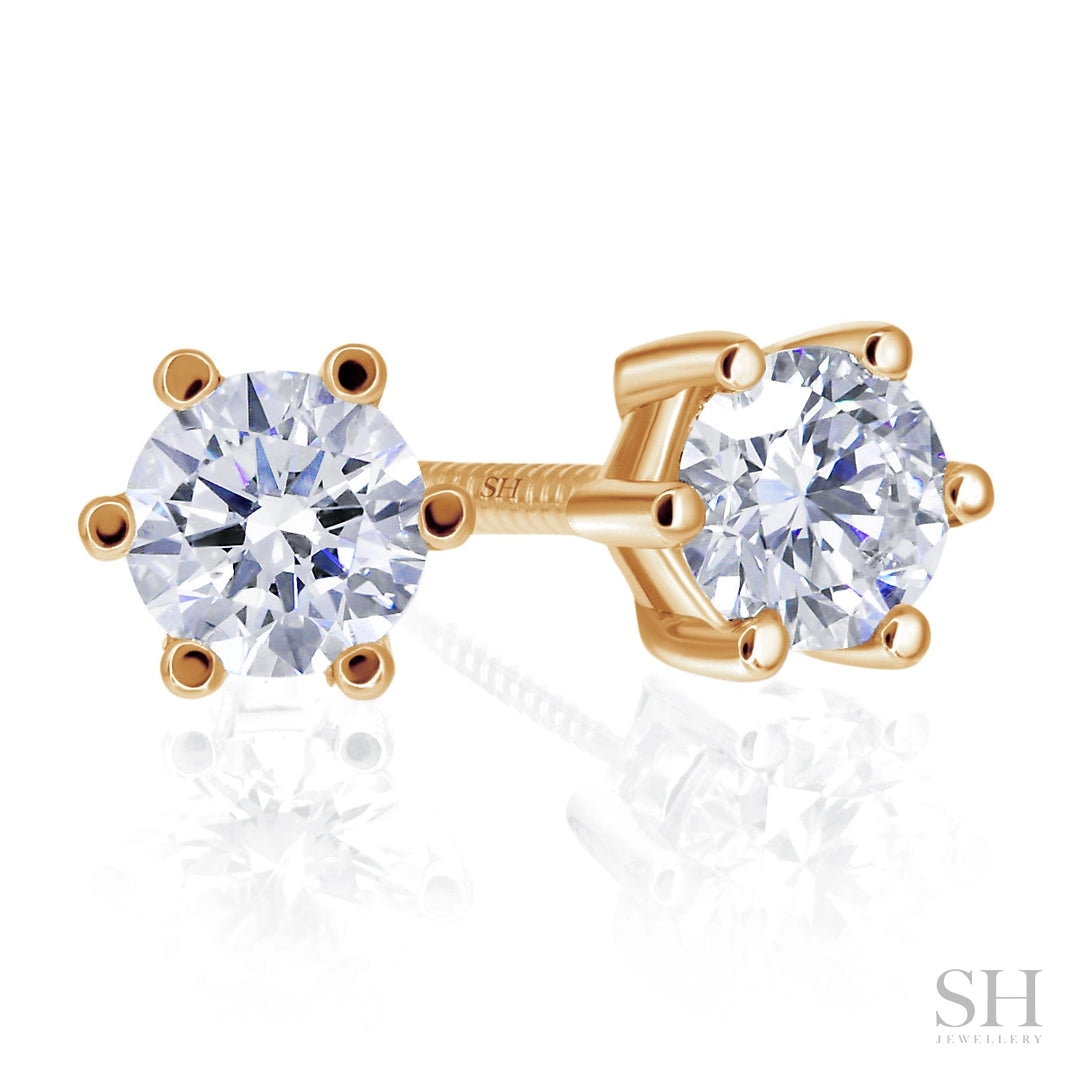 6-Claw Classic Solitaire Diamond Stud Earrings - W0637