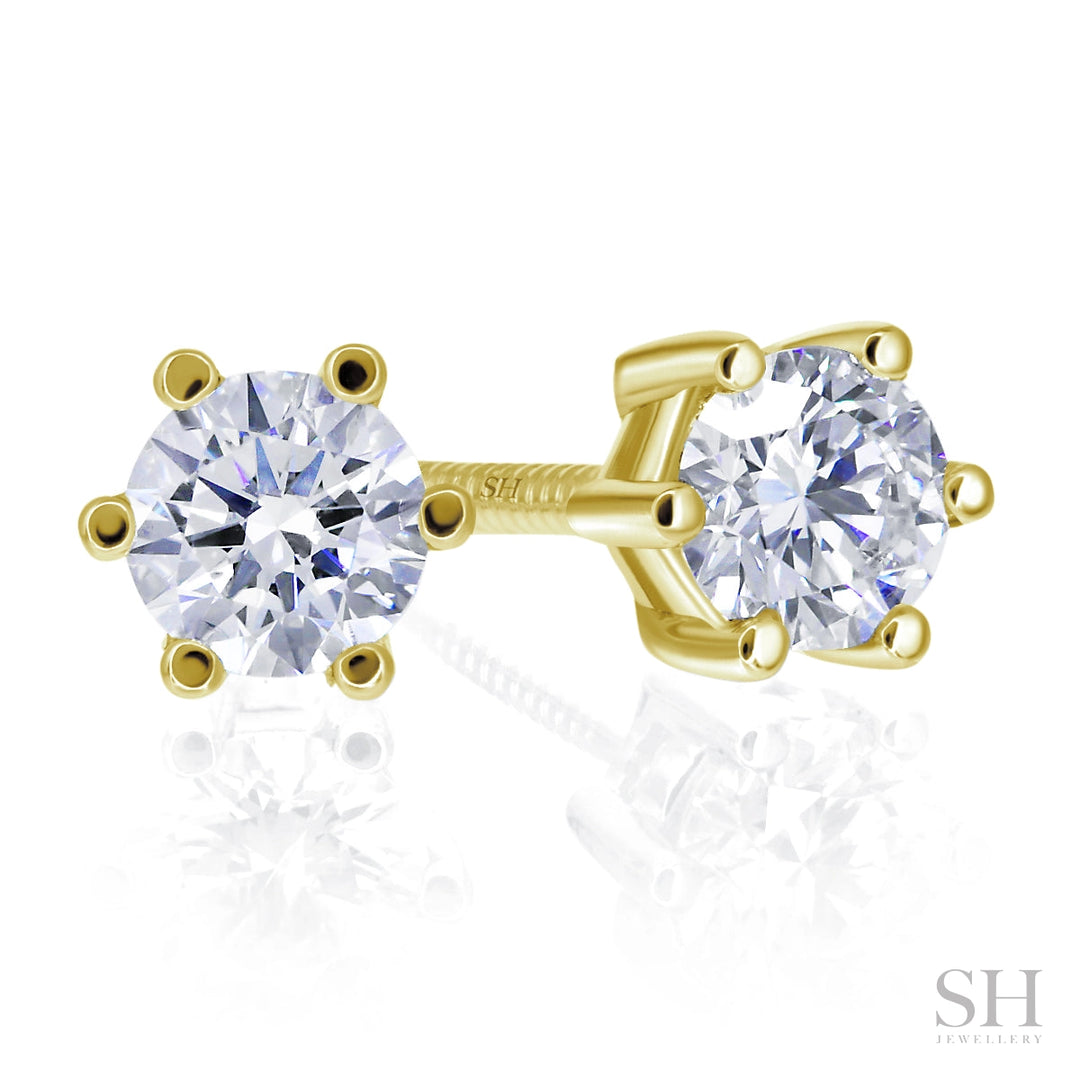 6-Claw Classic Solitaire Diamond Stud Earrings - W0637