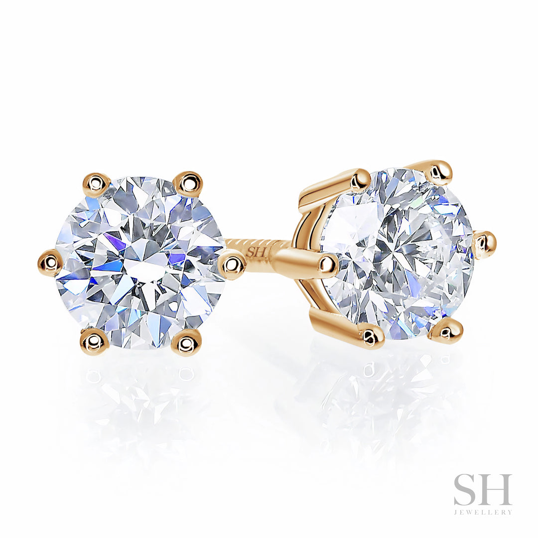 6-Claw Classic Solitaire Diamond Stud Earrings - W0637