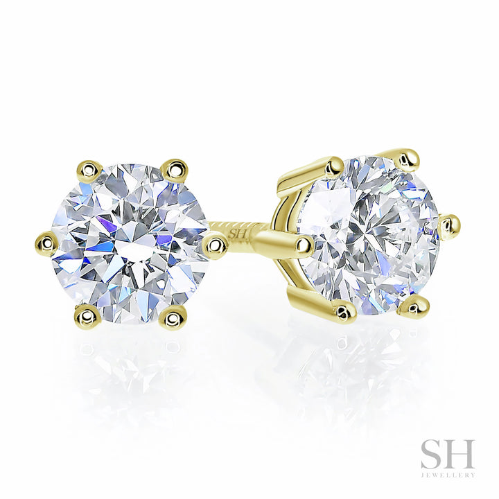 6-Claw Classic Solitaire Diamond Stud Earrings - W0637