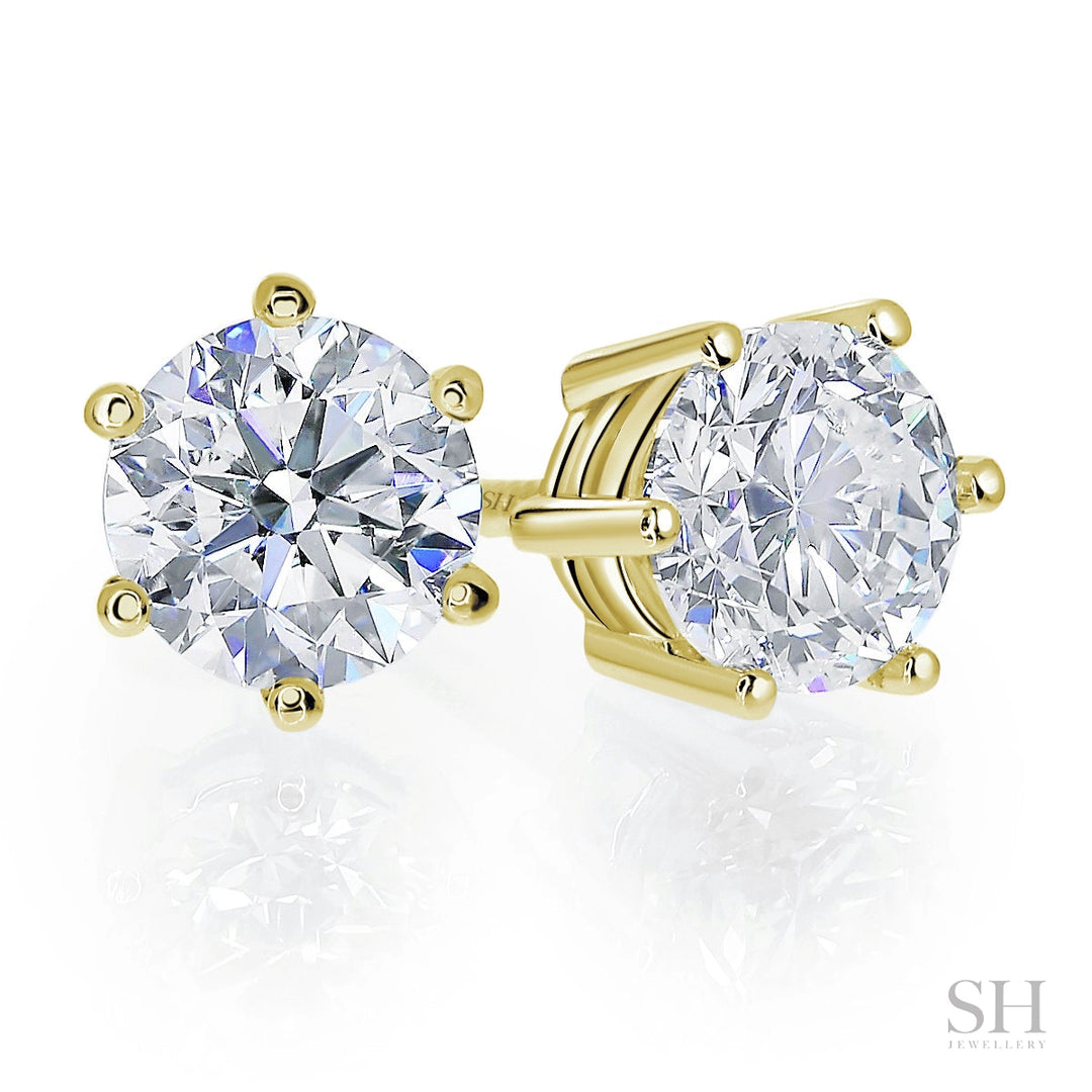 6-Claw Classic Solitaire Diamond Stud Earrings - W0637