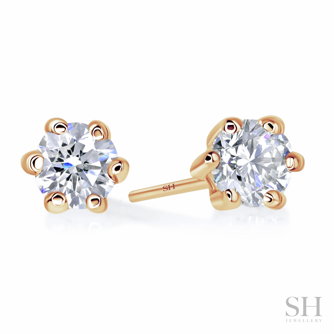 6-Claw V-Shaped Solitaire Stud Diamond Earrings - W0647