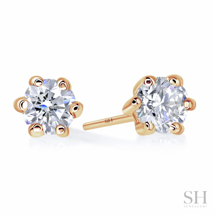 6-Claw V-Shaped Solitaire Stud Diamond Earrings - W0647