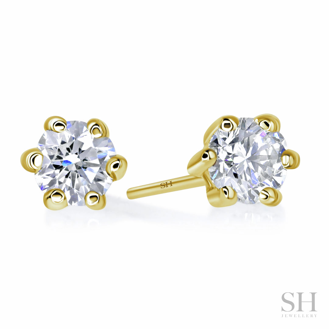 6-Claw V-Shaped Solitaire Stud Diamond Earrings - W0647