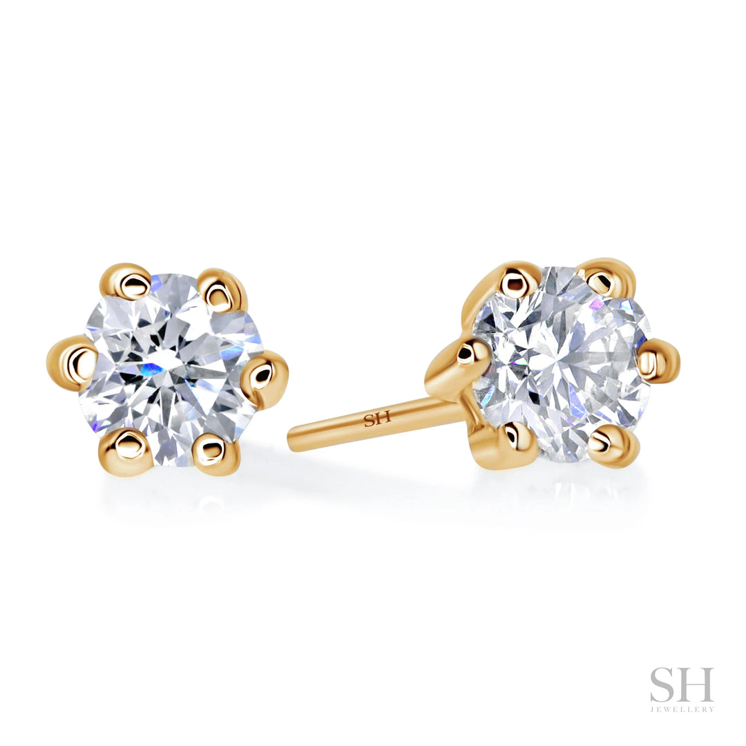 6-Claw V-Shaped Solitaire Stud Diamond Earrings - W0647