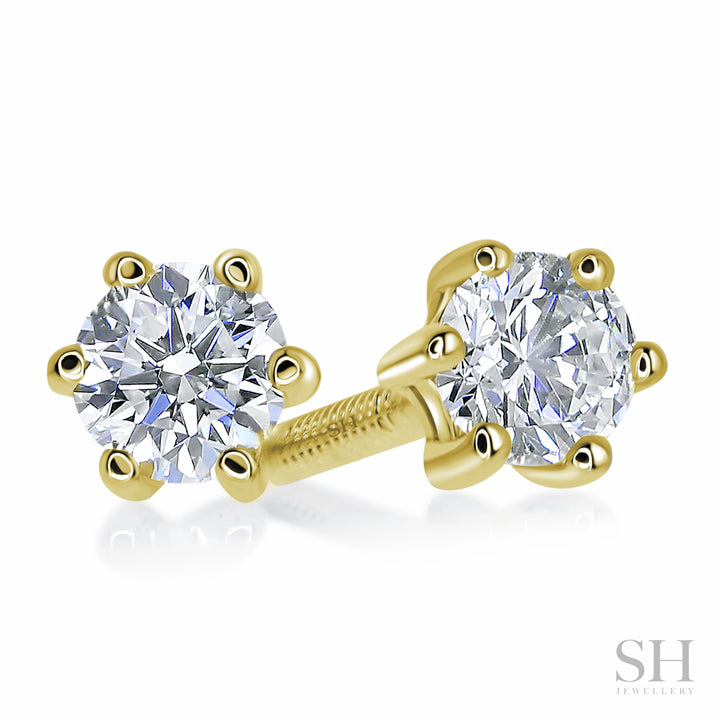 6-Claw V-Shaped Solitaire Stud Diamond Earrings - W0647