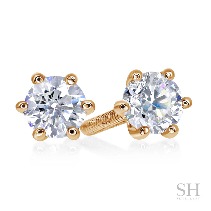 6-Claw V-Shaped Solitaire Stud Diamond Earrings - W0647