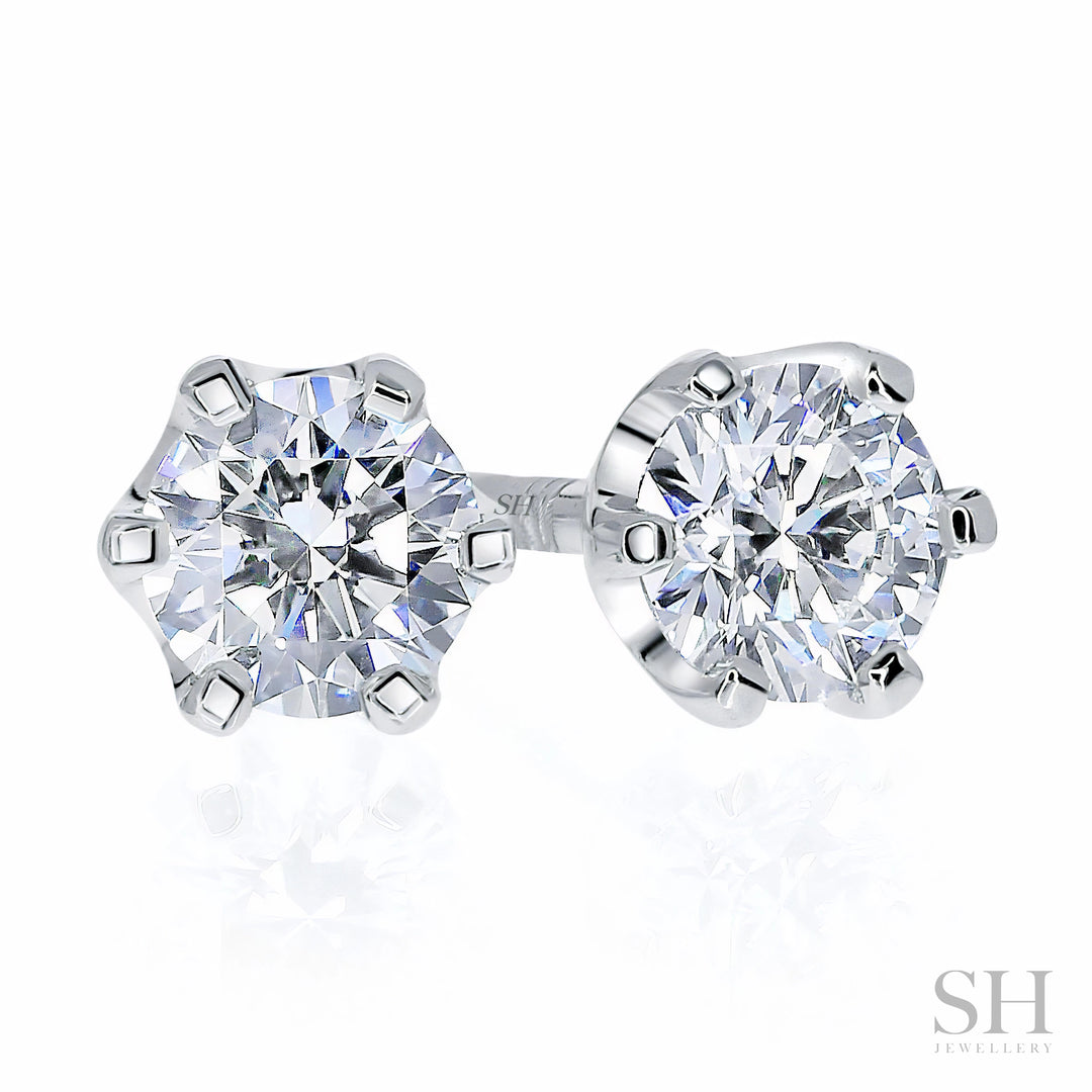 6-Claw V-Shaped Solitaire Stud Diamond Earrings - W0647