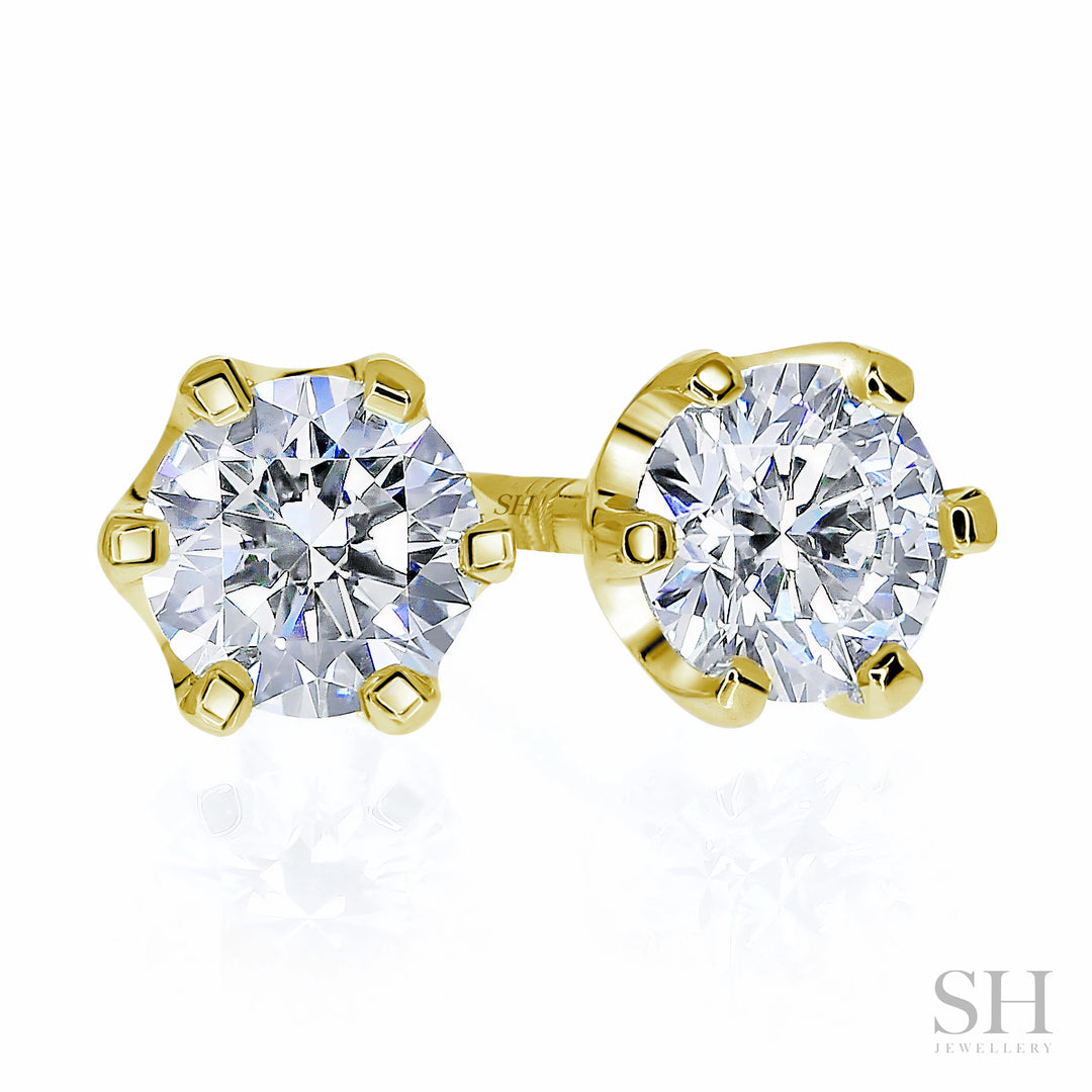 6-Claw V-Shaped Solitaire Stud Diamond Earrings - W0647