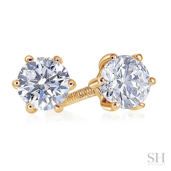 6-Claw V-Shaped Solitaire Stud Diamond Earrings - W0647