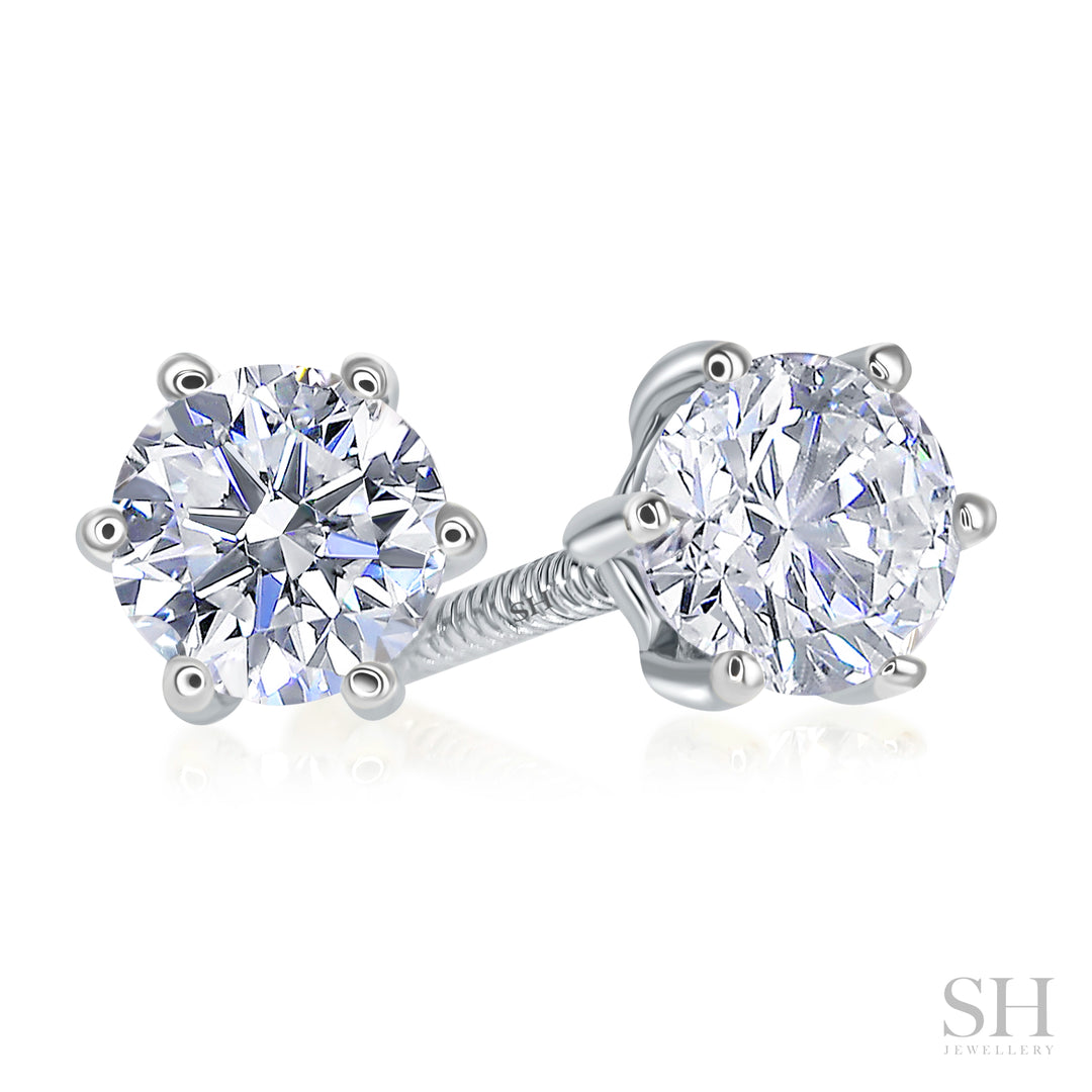 6-Claw V-Shaped Solitaire Stud Diamond Earrings - W0647