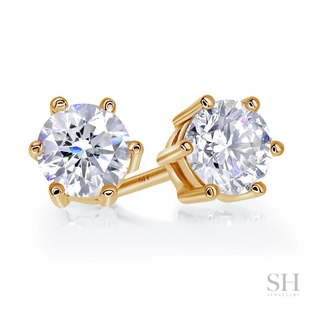 6-Claw V-Shaped Solitaire Stud Diamond Earrings - W0647