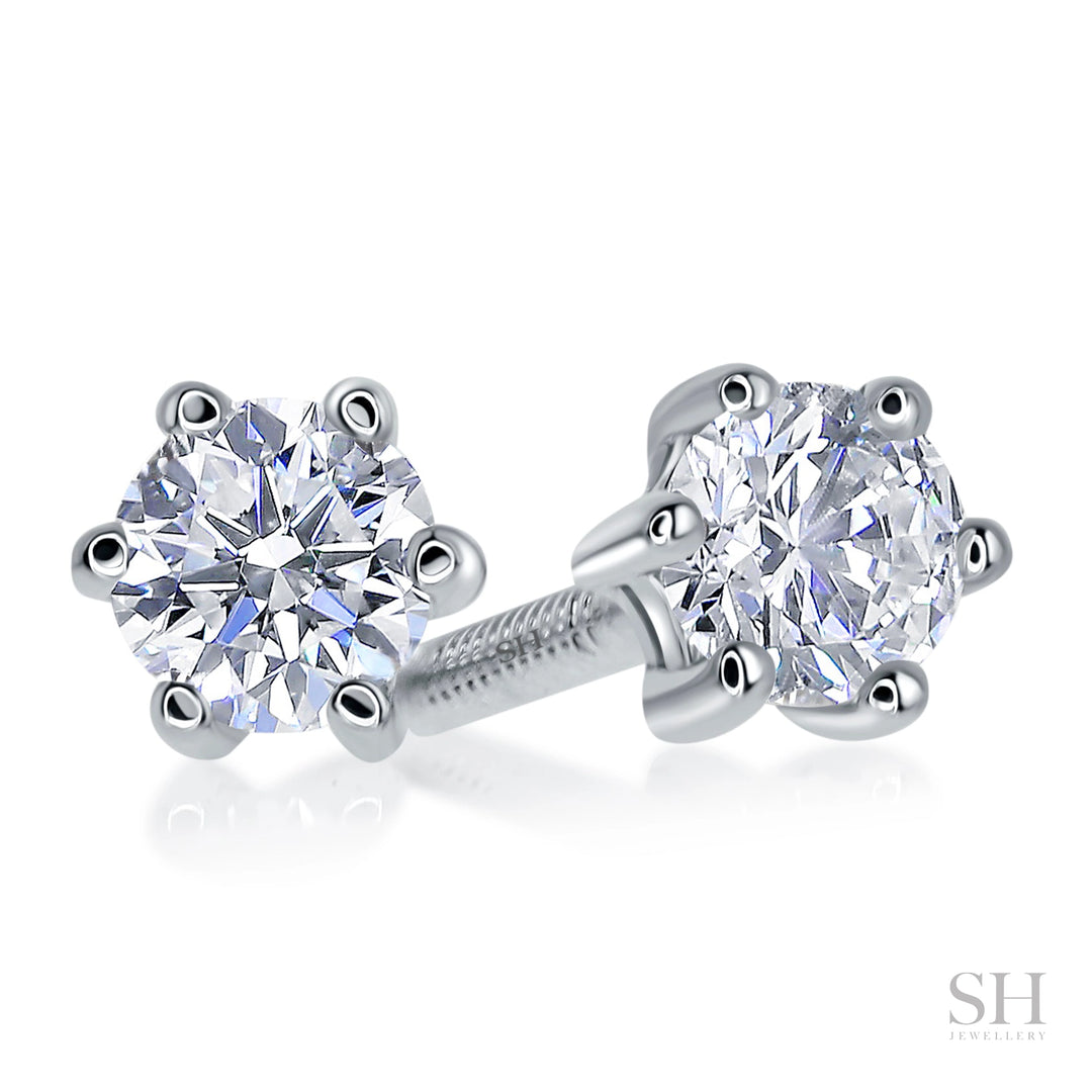 6-Claw V-Shaped Solitaire Stud Diamond Earrings - W0647