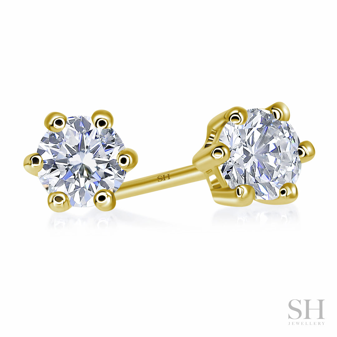 6-Claw V-Shaped Solitaire Stud Diamond Earrings - W0647