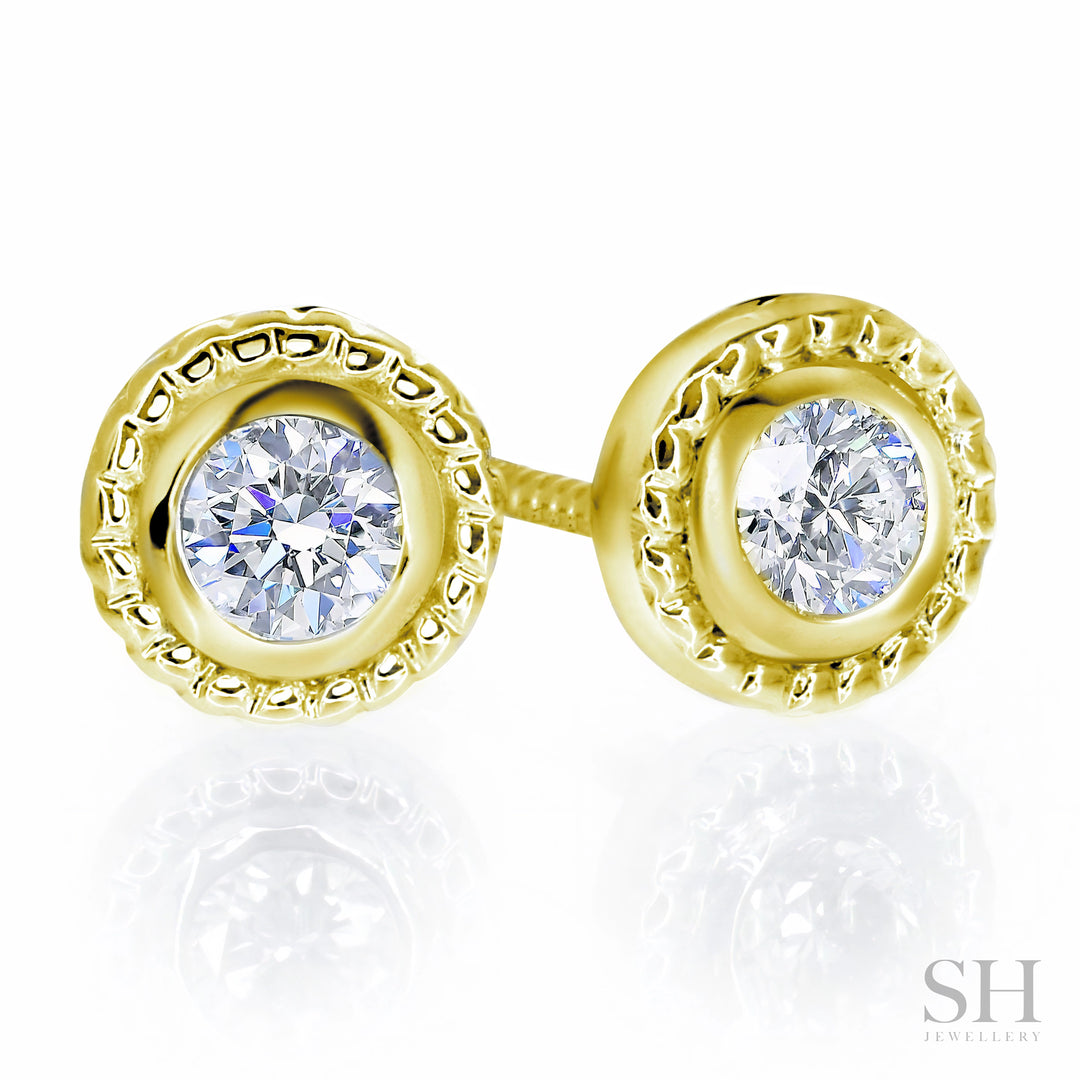 Dotted Halo Bezel Set Diamond Stud Earrings - W0648