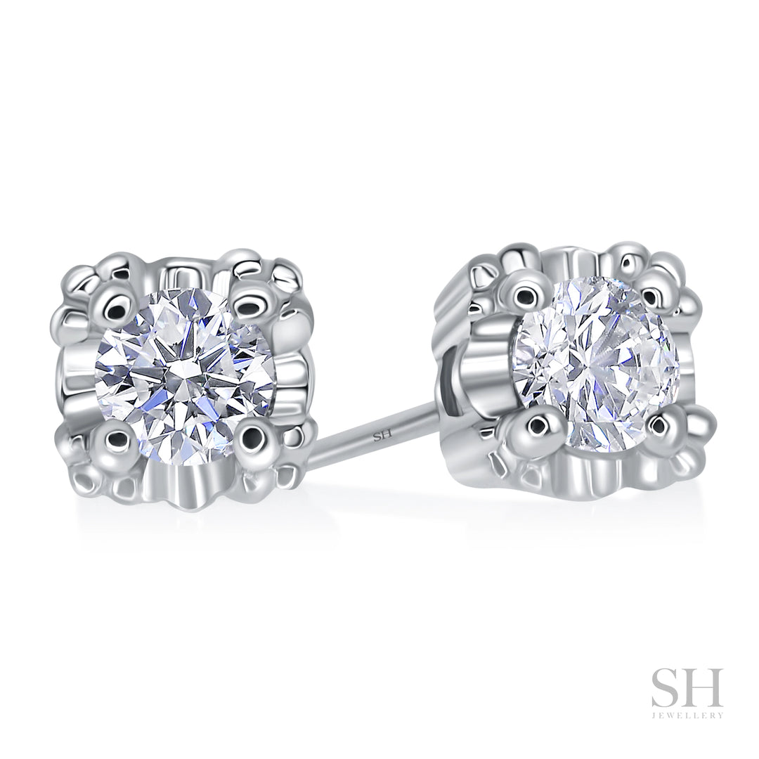 Square Shaped Studs With Dotted Corners Diamond Earrings - W0649