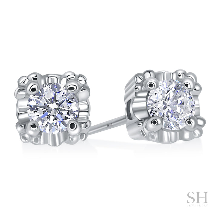 Square Shaped Studs With Dotted Corners Diamond Earrings - W0649