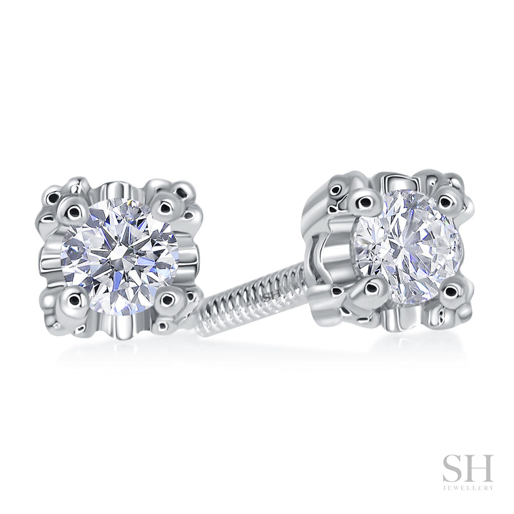 Square Shaped Studs With Dotted Corners Diamond Earrings - W0649