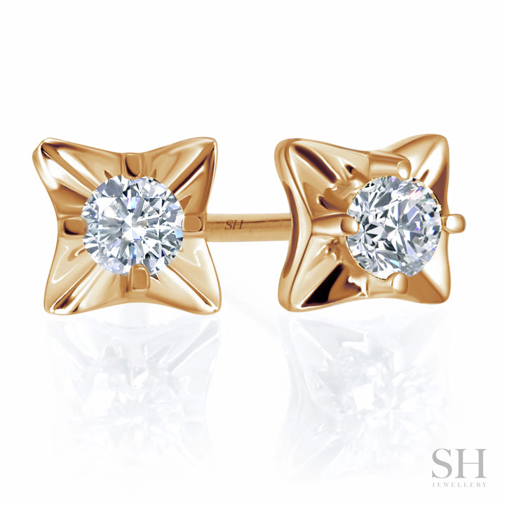 Pinched Square Perimeter Diamond Stud Earrings - W0654