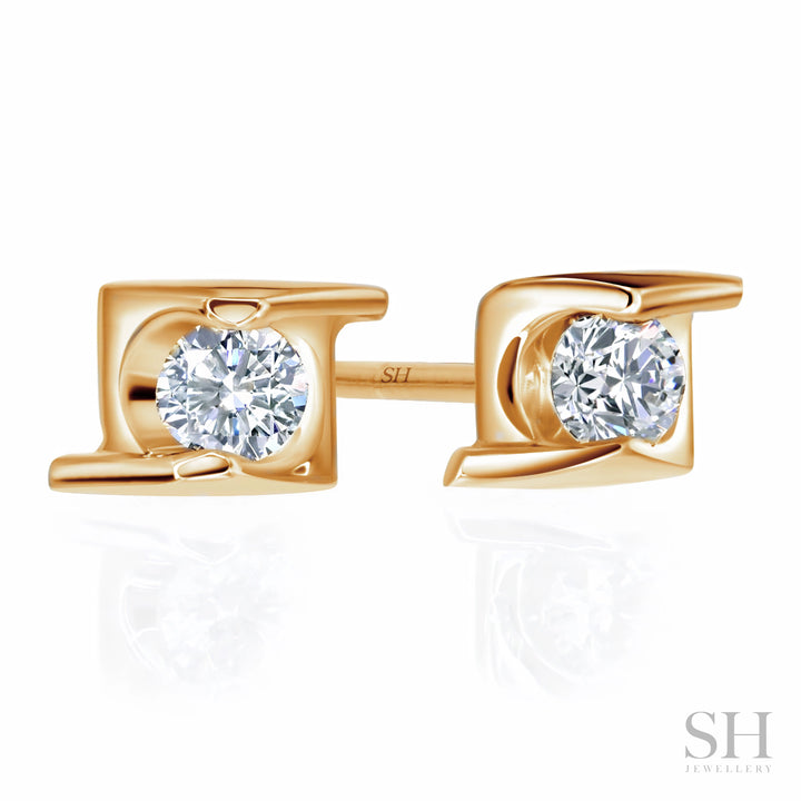 Diagonal Floating Diamond Stud Earrings - W0655