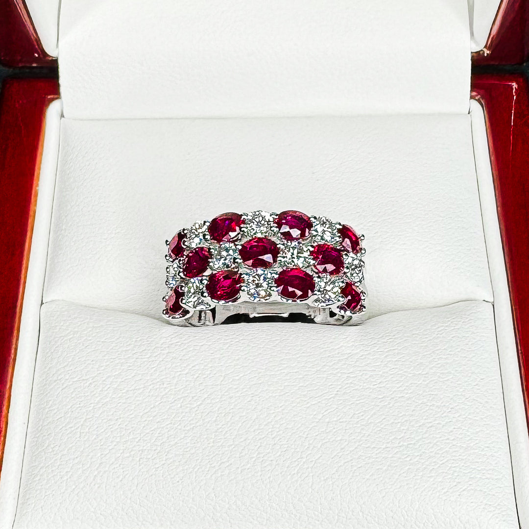 Oval Ruby and Diamond Grid Ring - W1003