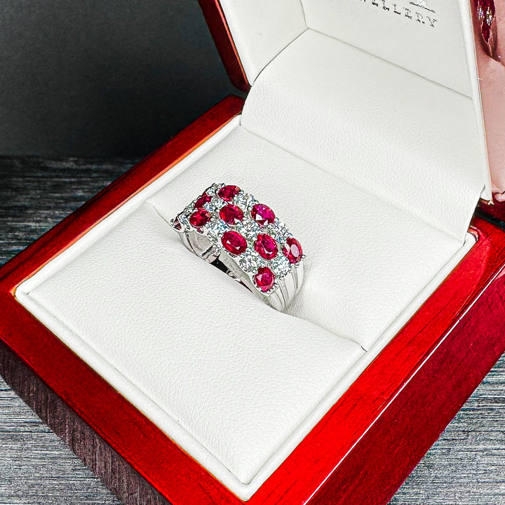 Oval Ruby and Diamond Grid Ring - W1003