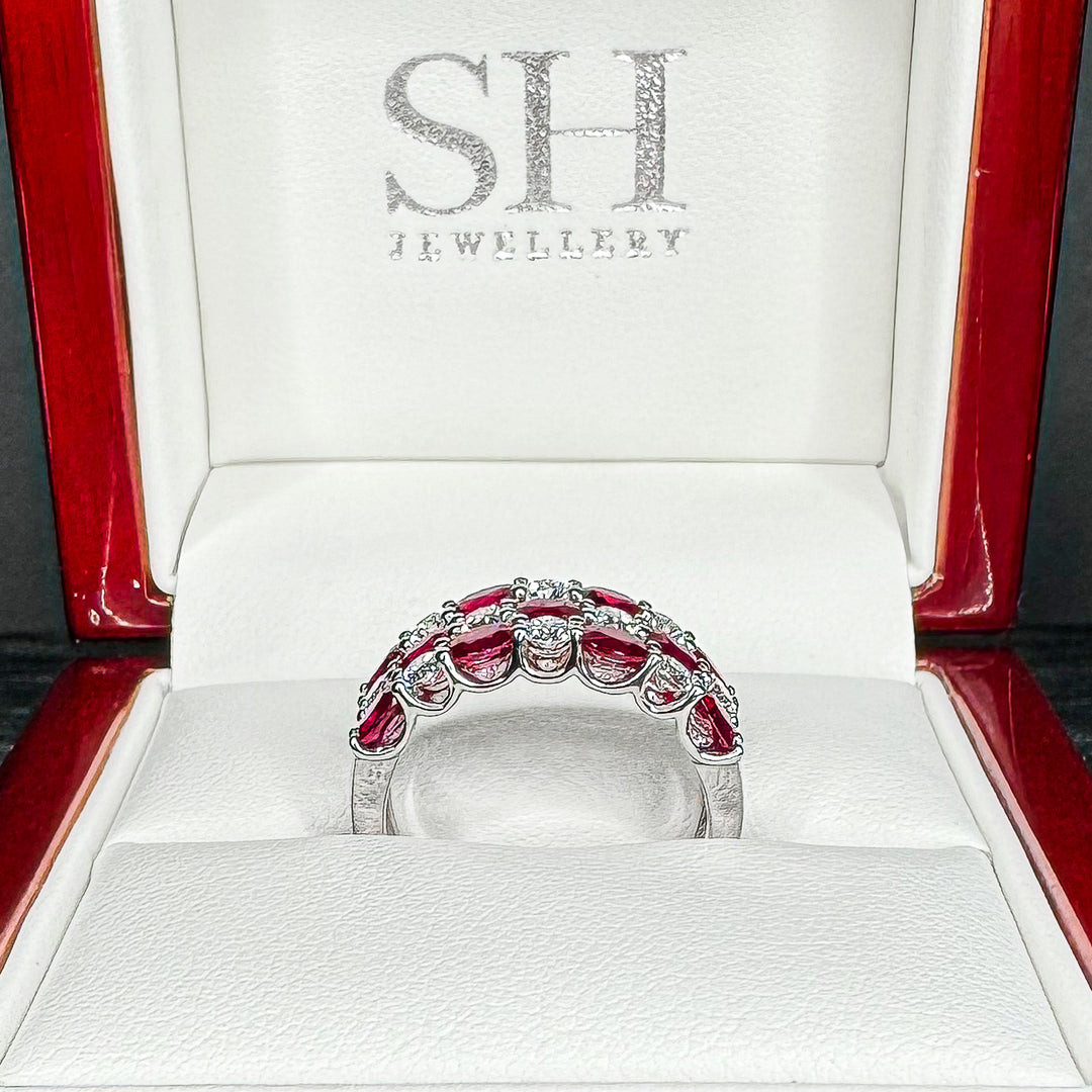 Oval Ruby and Diamond Grid Ring - W1003