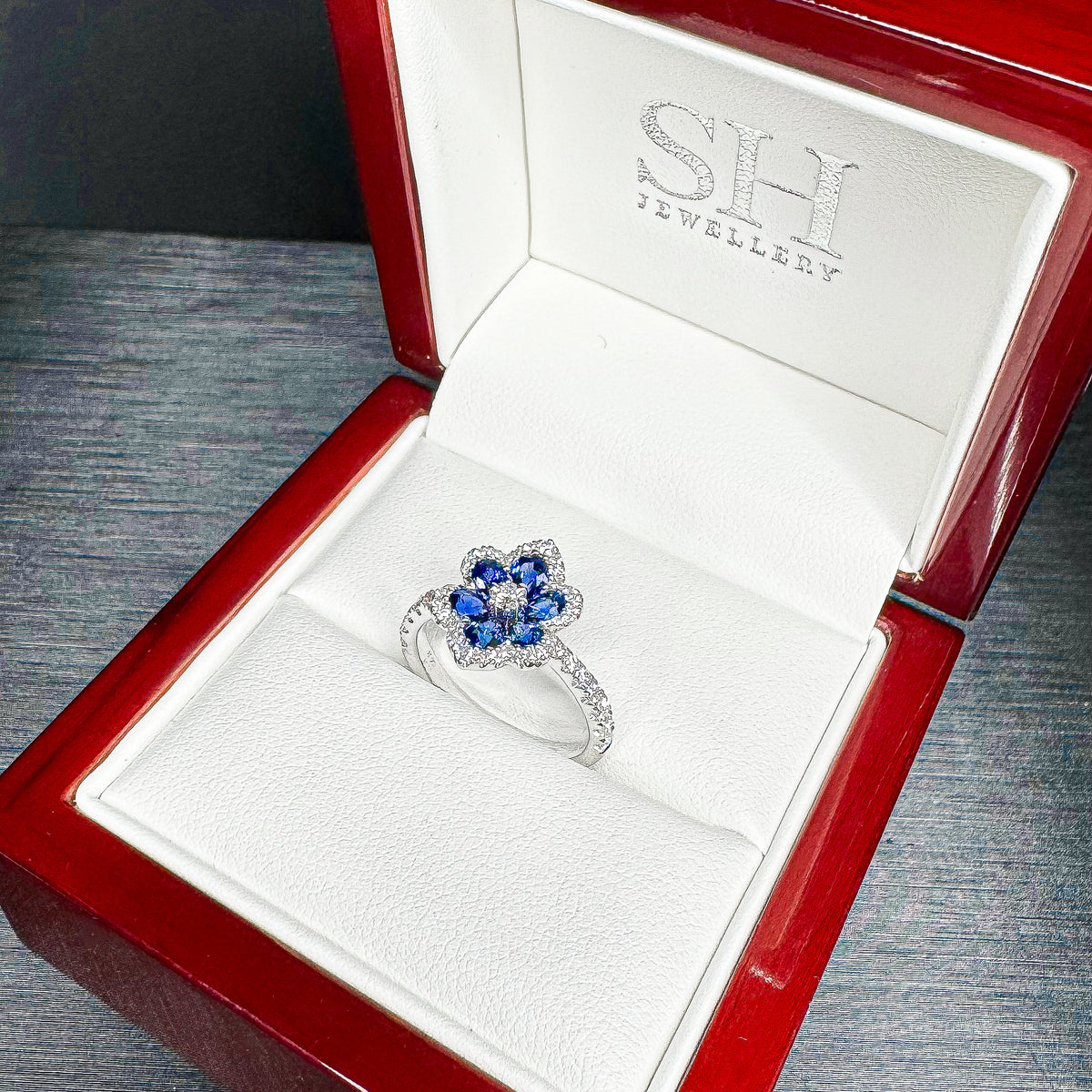 6-Petal Sapphire and Diamond Ring Blossom - W1010 | SH Jewellery