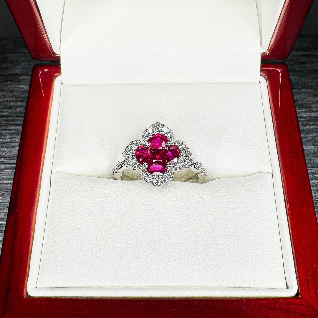 4-Petal Ruby Blossom Diamond Ring - W1020