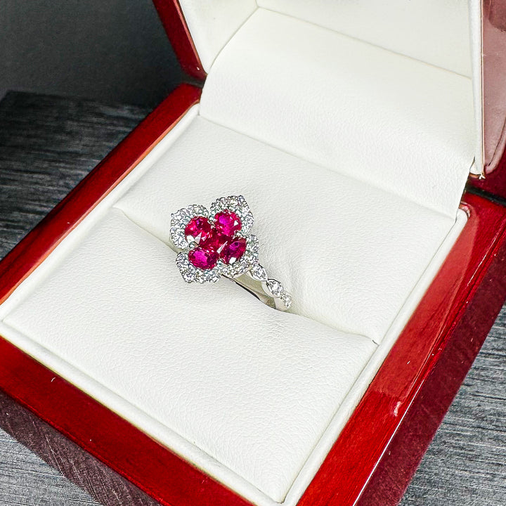 4-Petal Ruby Blossom Diamond Ring - W1020