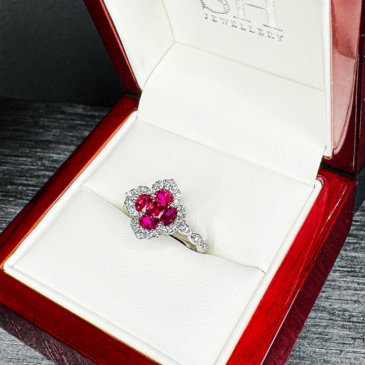 4-Petal Ruby Blossom Diamond Ring - W1020