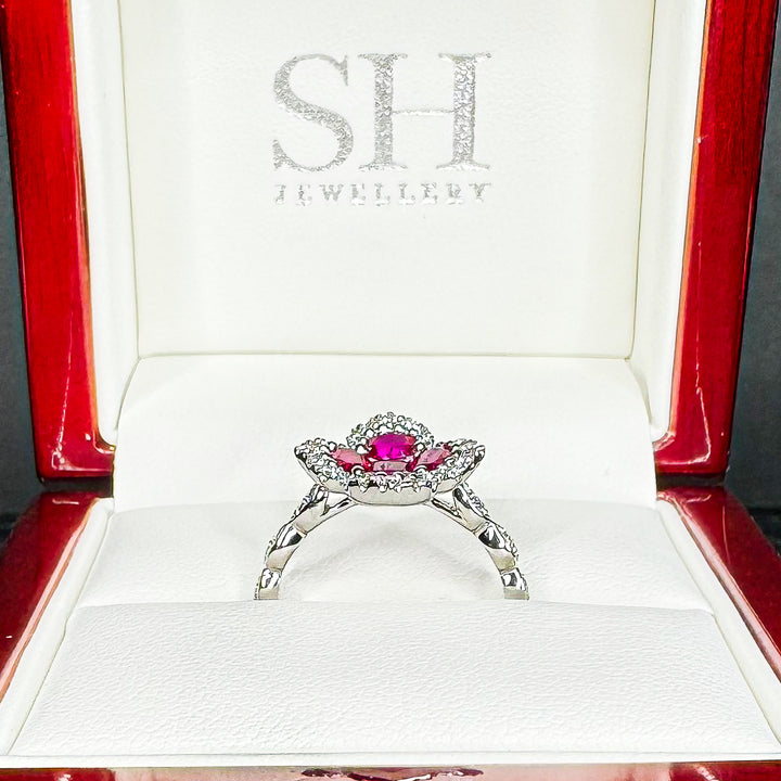 4-Petal Ruby Blossom Diamond Ring - W1020