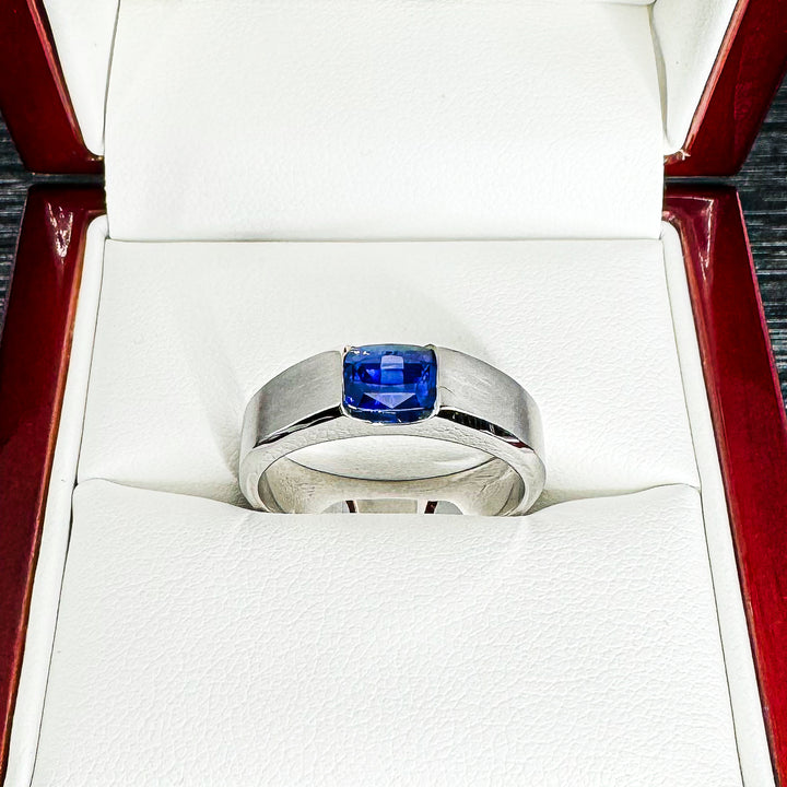 Radiant Cut Sapphire Band with Bevelled Edges (Satin Finish) (5.8mm) - W1069