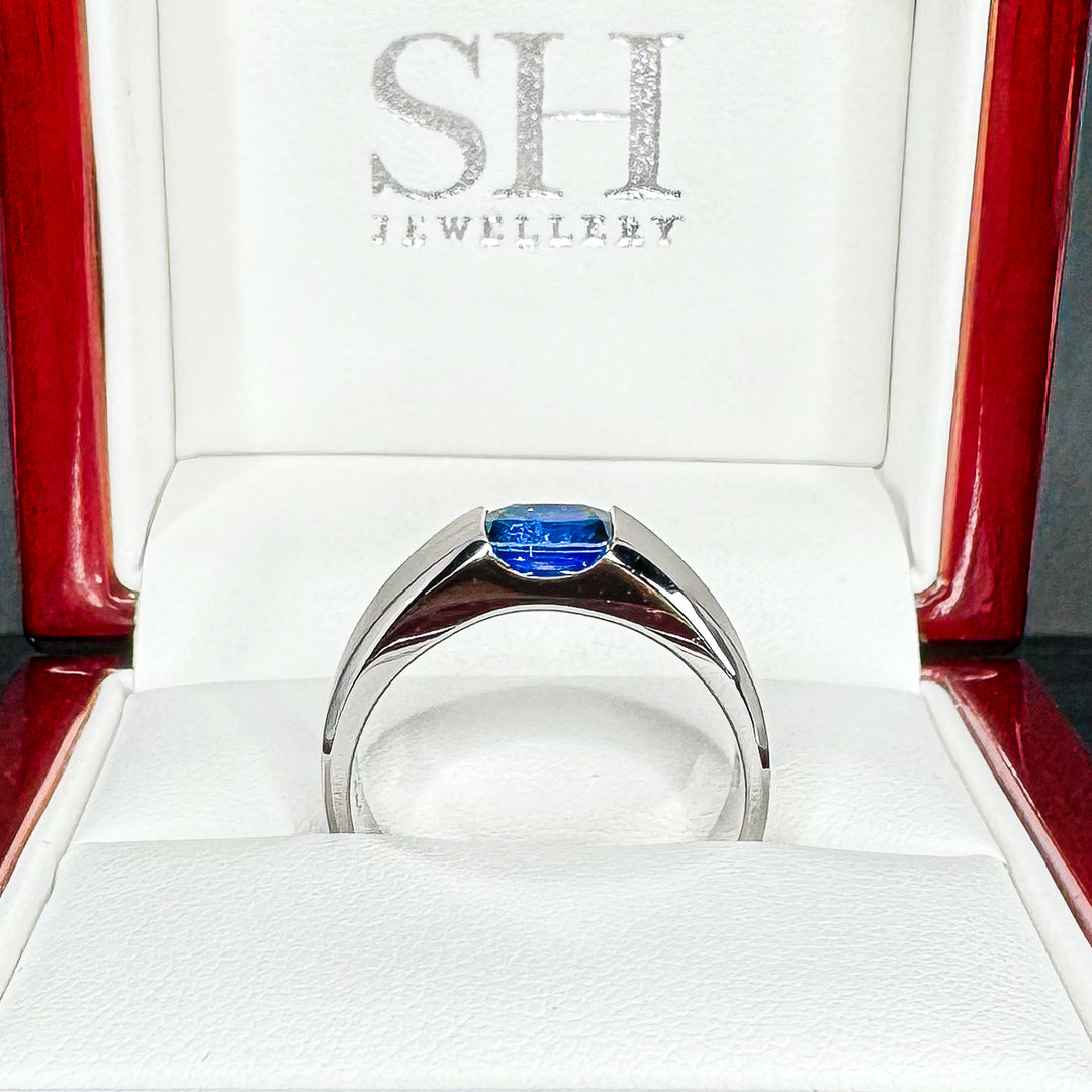 Radiant Cut Sapphire Band with Bevelled Edges (Satin Finish) (5.8mm) - W1069