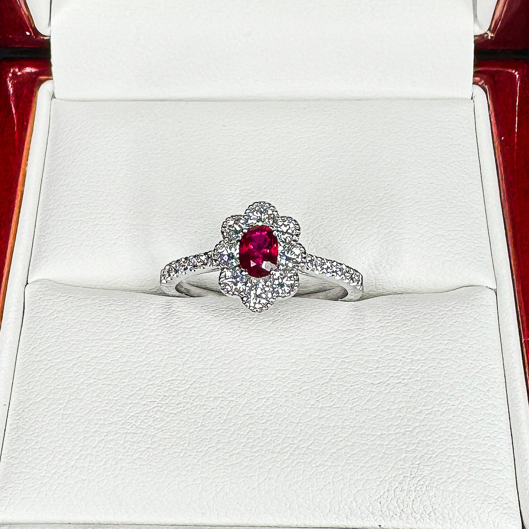 Ruby Cluster with Milgrain Halo Edge (1.7mm) - W1082