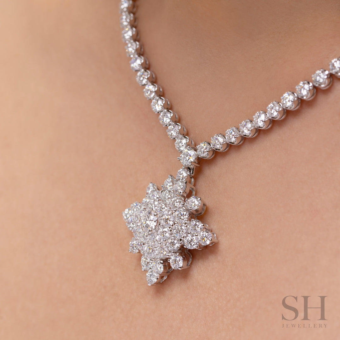 Timeless Tennis Necklace with Snowflake Diamond Pendant - W1131