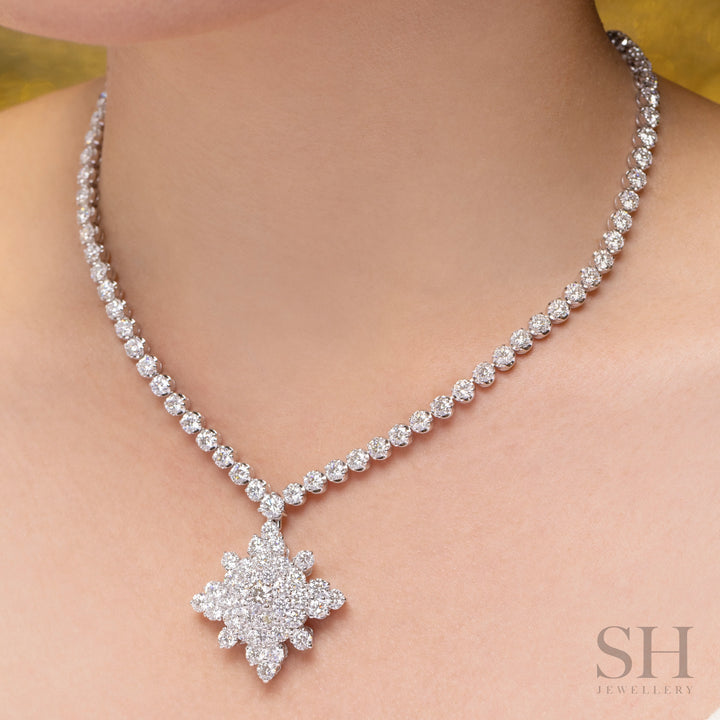 Timeless Tennis Necklace with Snowflake Diamond Pendant - W1131