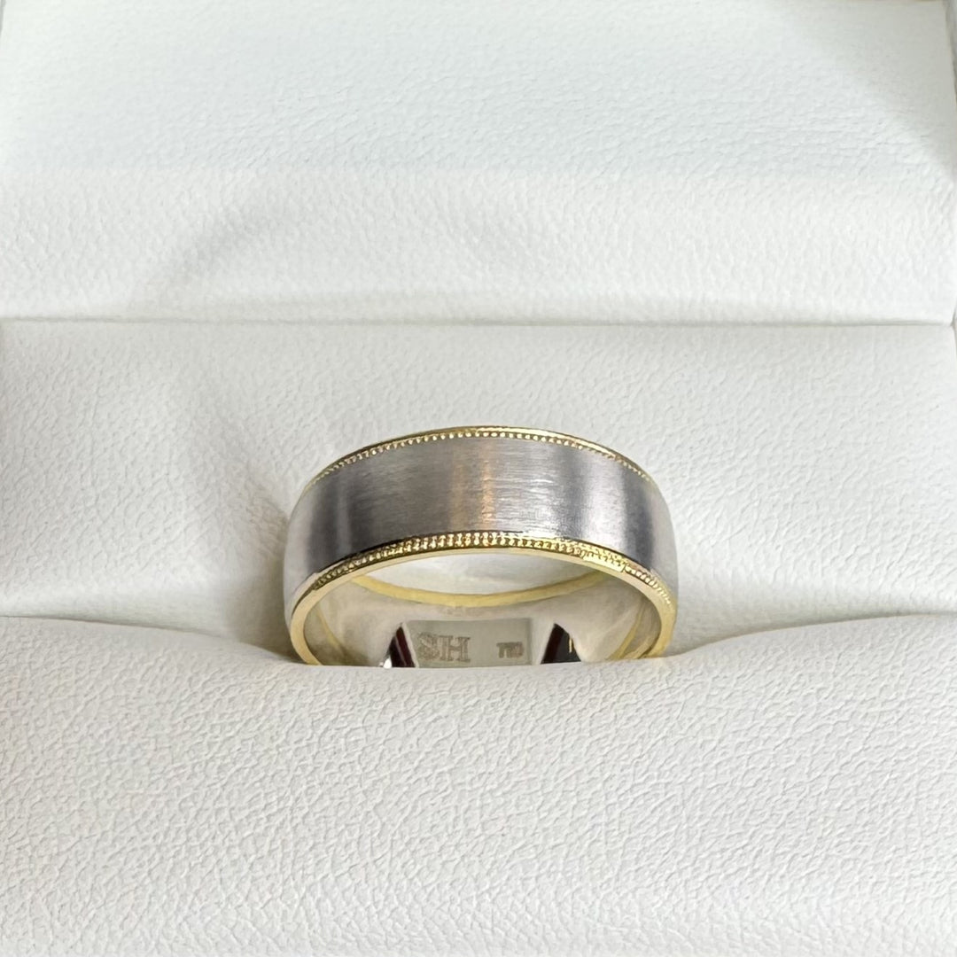 Men's Two Tone Wedding Ring with Milgrain Edge (7mm) - W1159